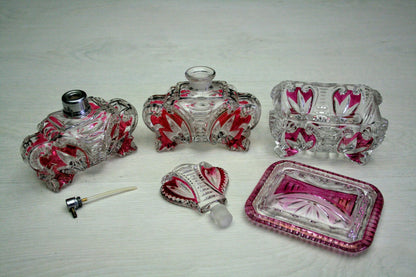 European-Antique Vanity Set-Perfume Bottle-Glass Jewelry Box-Unique Gift Ideas-Jewelry Storage-Perfume Atomizer-Vintage Home Decor-Antique