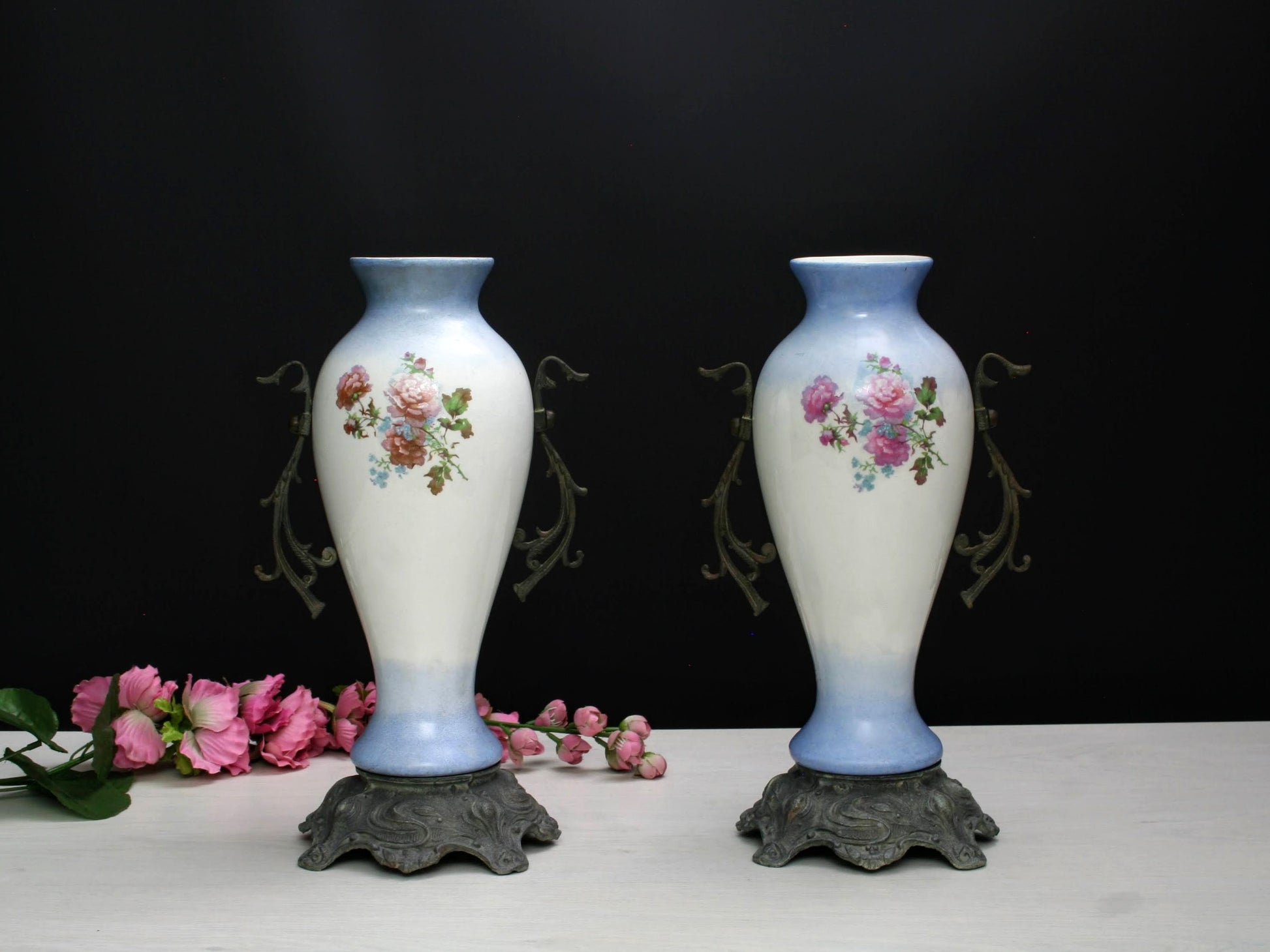 Ceramic Vase-Blue and White Vase-Decorative Vase-Antique Vase-French Vase-Unique Flower Vase-French Decor-Unique Vases-Vintage Home Decor