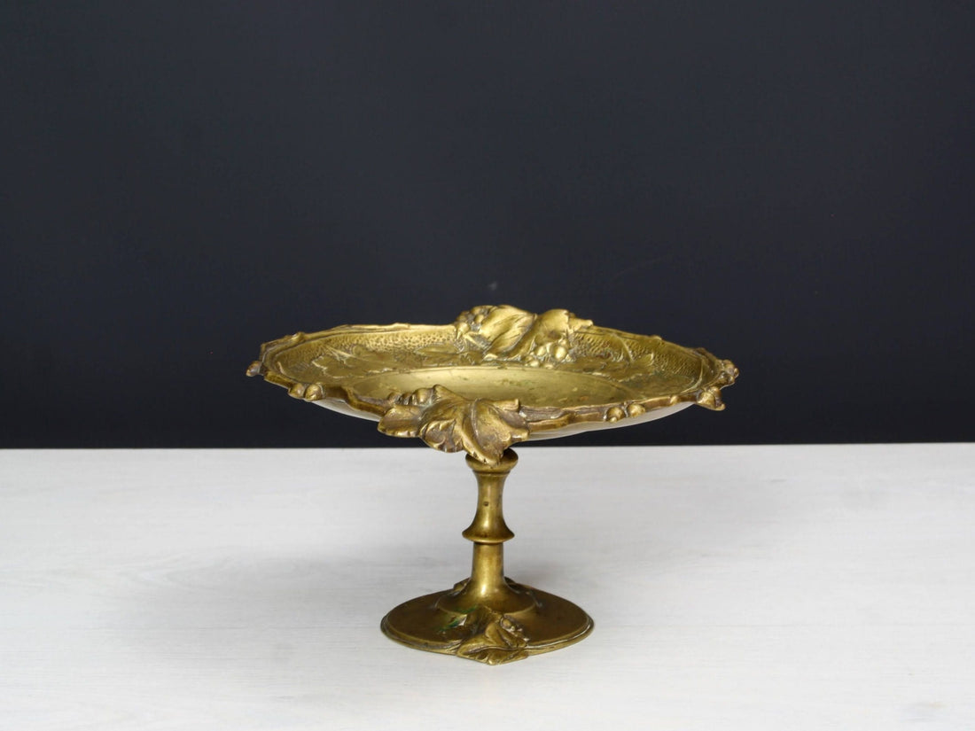Antique Bronze Pedestal Dish | Catch All Tray, or Trinket Dish | French Country Style Kitchen Decor