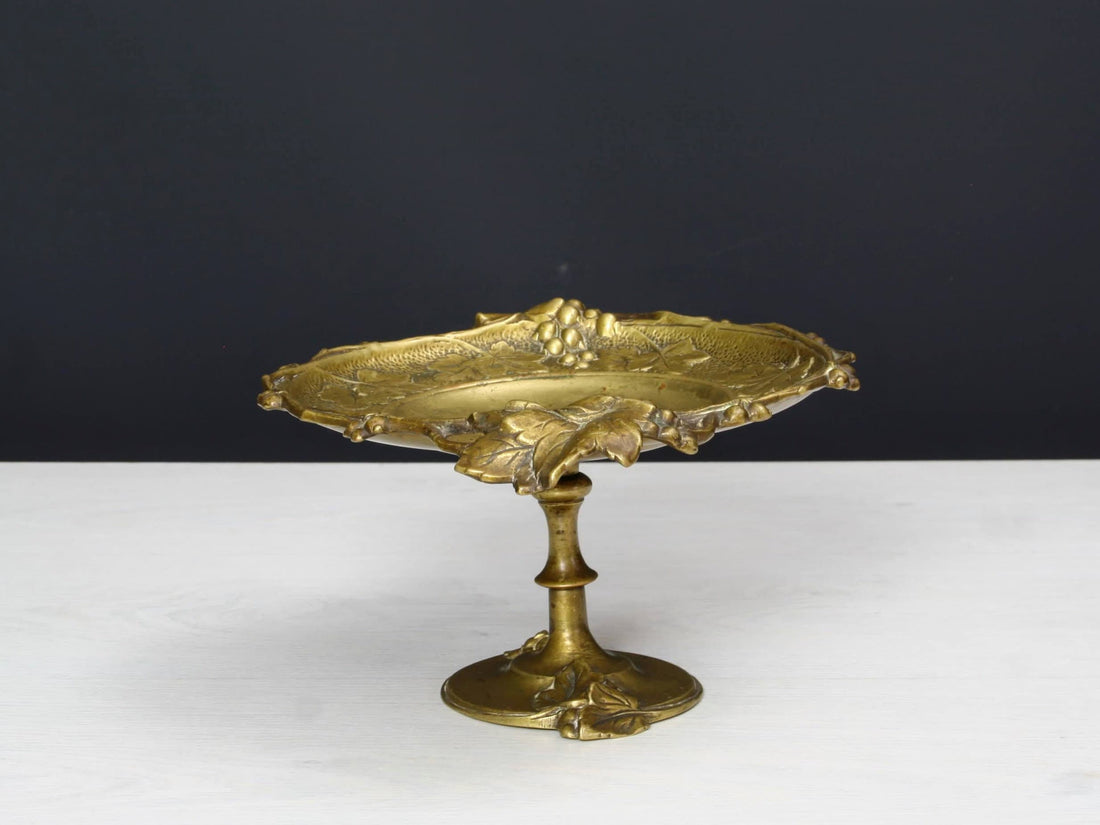 Antique Bronze Pedestal Dish | Catch All Tray, or Trinket Dish | French Country Style Kitchen Decor