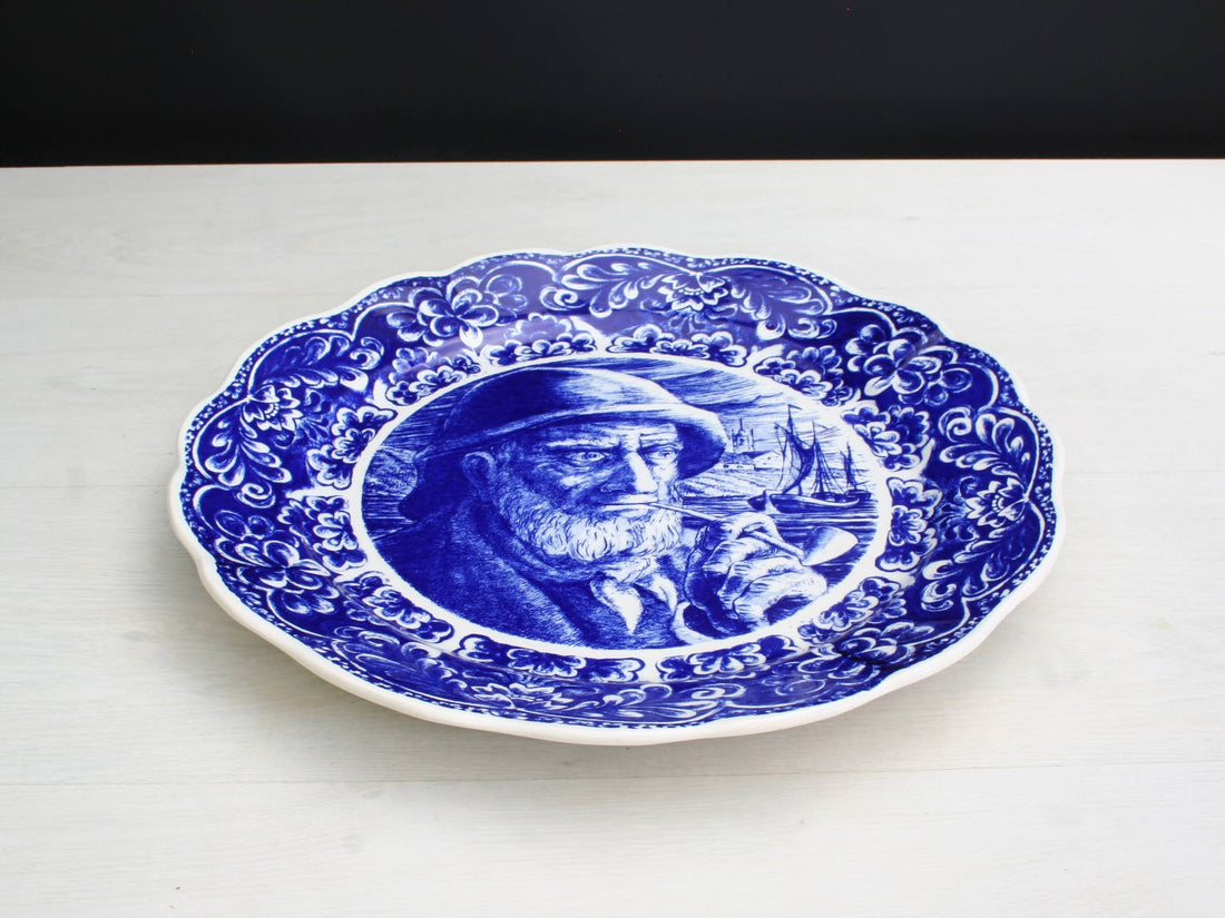 Delftware Blue Charger Plate - Belgium Vintage Pottery | Wall Decor Plate | Unique Cake Plate