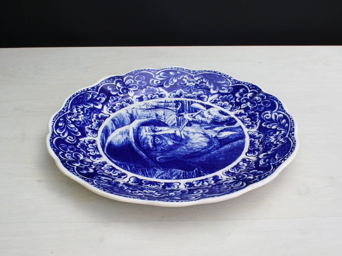 Delftware Blue Charger Plate - Belgium Vintage Pottery | Wall Decor Plate | Unique Cake Plate