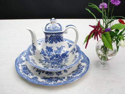 Enoch Wedgwood Kitchenware collectibles: teapot/coffee pitcher, platter, bowl | Blue and White Decor Tableware Made In England