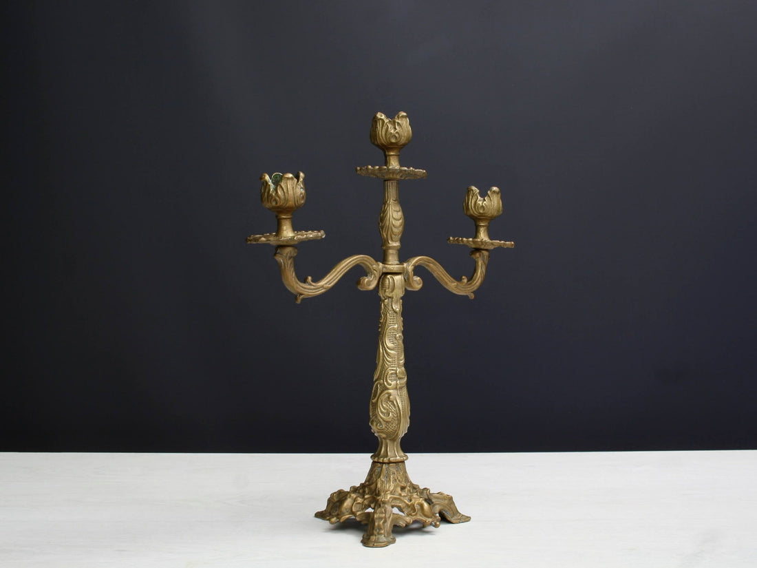 Brass Candelabra , Candle Stick Holder | French Decor ,Brass Candle Holder | Vintage Home Decor , Church Candle Holder