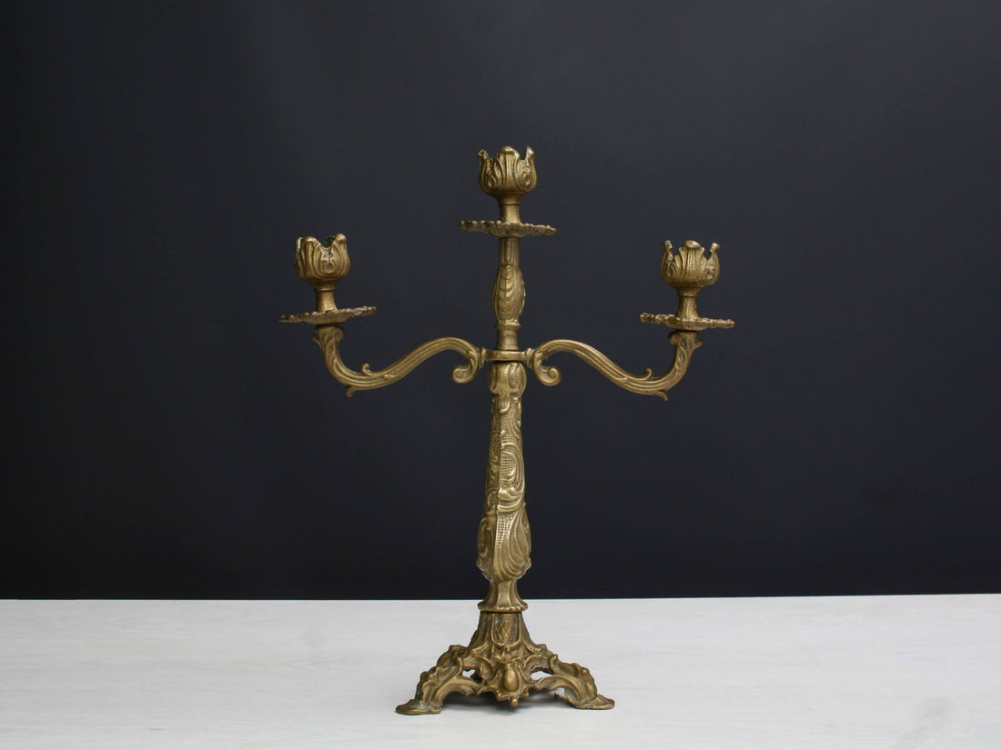 Brass Candelabra , Candle Stick Holder | French Decor ,Brass Candle Holder | Vintage Home Decor , Church Candle Holder