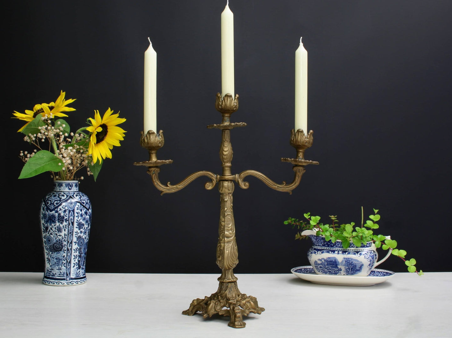 Brass Candelabra , Candle Stick Holder | French Decor ,Brass Candle Holder | Vintage Home Decor , Church Candle Holder