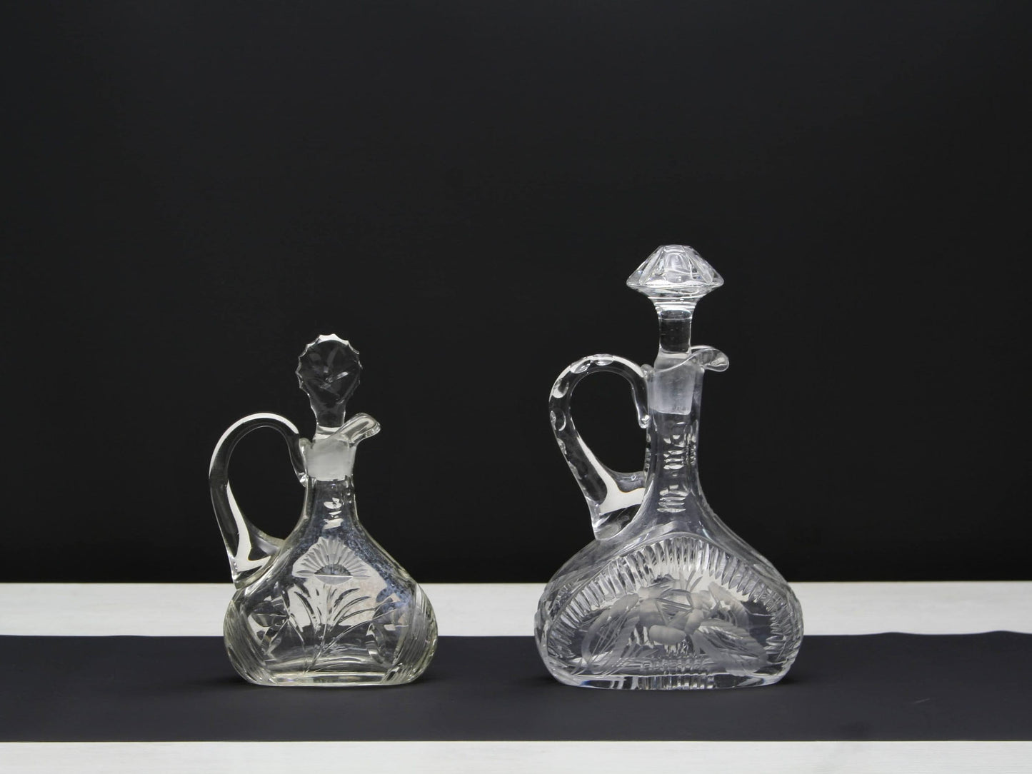 Unique Crystal Decanter Set | Oil Dispenser Cruet  | Kitchen Decor Collectibles  | Vintage Tableware