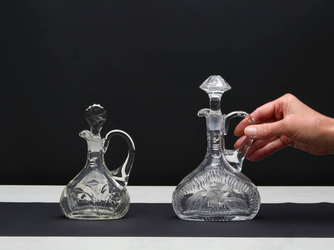Unique Crystal Decanter Set | Oil Dispenser Cruet  | Kitchen Decor Collectibles  | Vintage Tableware