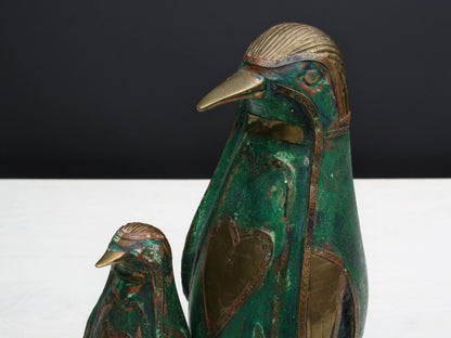 Pair of Penguin Figurines | Brass Wooden Birds| Decorative Bird Figurines | Bird Lovers Gift, Vintage Decor