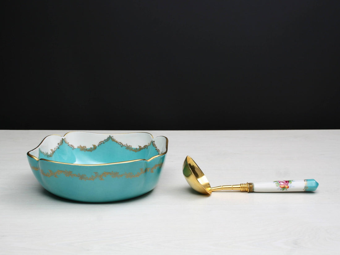 Porcelain Serving Bowl & Ladle | French Decor Kitchenware | Table Decor Serving Dish | Wedding Gift and Unique Gift Deals
