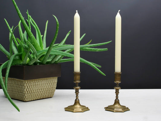 Pair of Brass Candle Holders | Mantel Decor Candle Stick Holder | Table Decor Candle Holder Set
