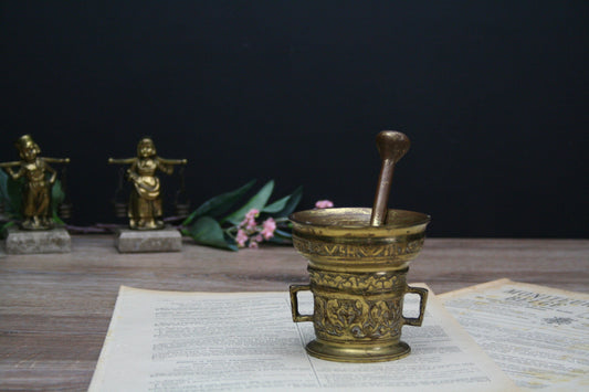 Antique Pharmacy-Mortar and Pestle-Fireplace Decor-Kitchen Decor-Unique Gift Ideas-Farmhouse Decor-Vintage Decor-Mortar Pestle-Brass Decor