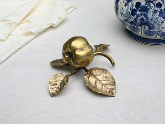 French Antique Hinged Brass Apple |Art Nouveau Trinket Dish
