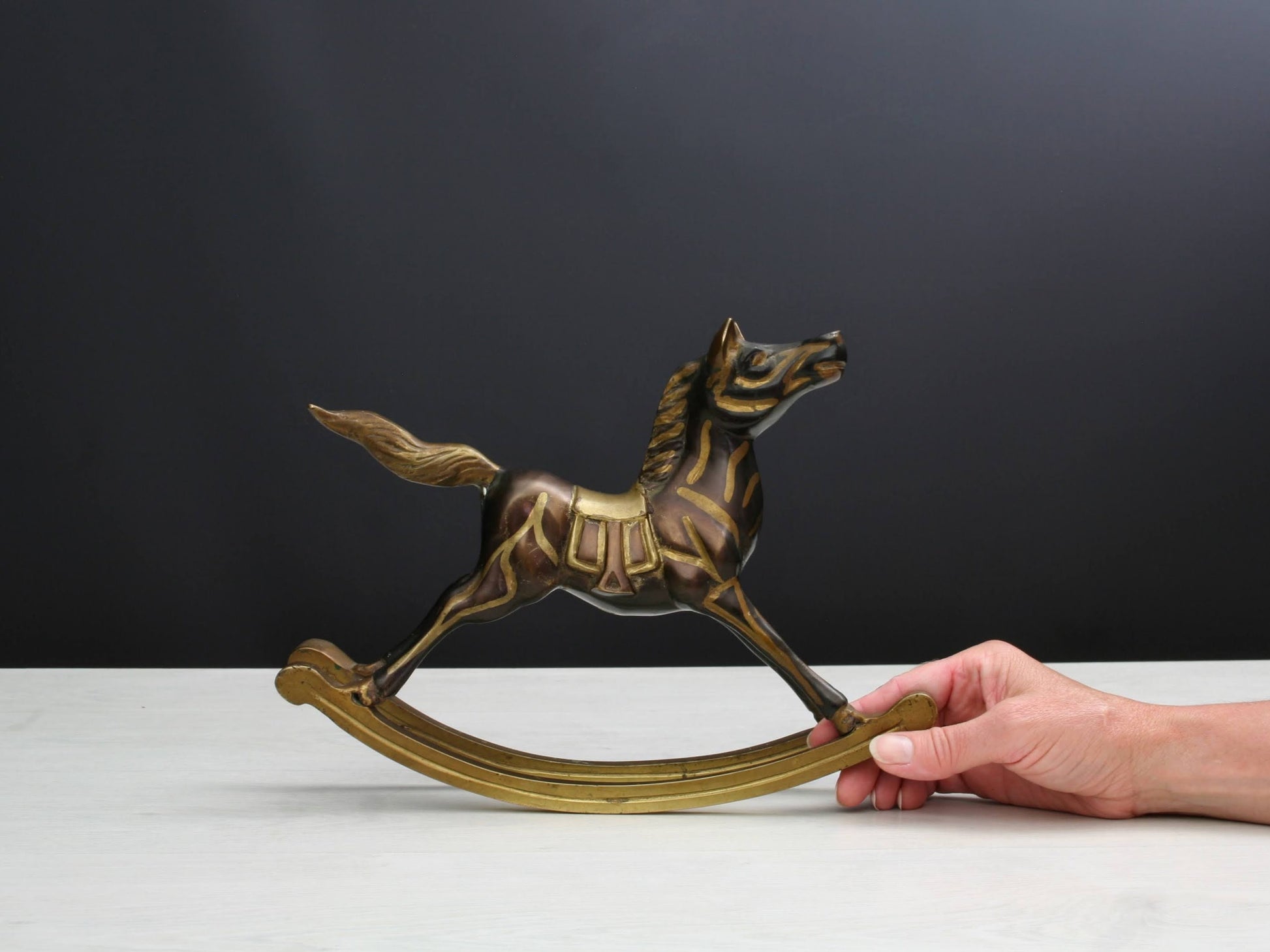 Gorgeous Brass Rocking Horse Figure | Farmhouse Decor / Horse Decor