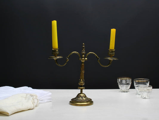 Brass Candle Holder - Table Decor Vintage Art |  Taper Candle Holder for Candle Centerpiece & Mantel Decor