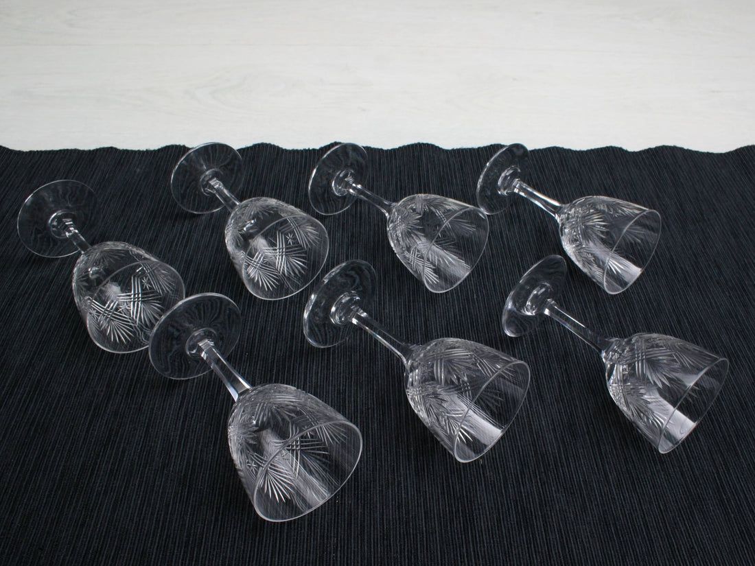 Set of 7 Cut Crystal Glasses , Napoleon 3 | Antique Liquor Glasses-Whiskey Glasses | Barware Set