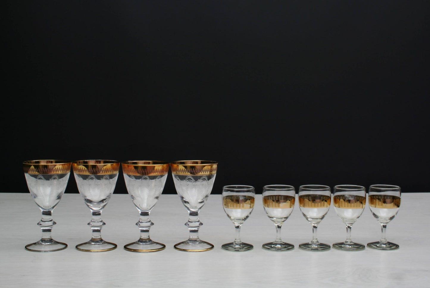 Unique Barware Set from Europe  | 4 Liquor Glasses  &  5 Shot Glasses