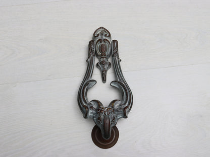 Antique Brass Door Knocker Ram Head Design with original strike plate | Front Door Knocker -Unique Gift Ideas