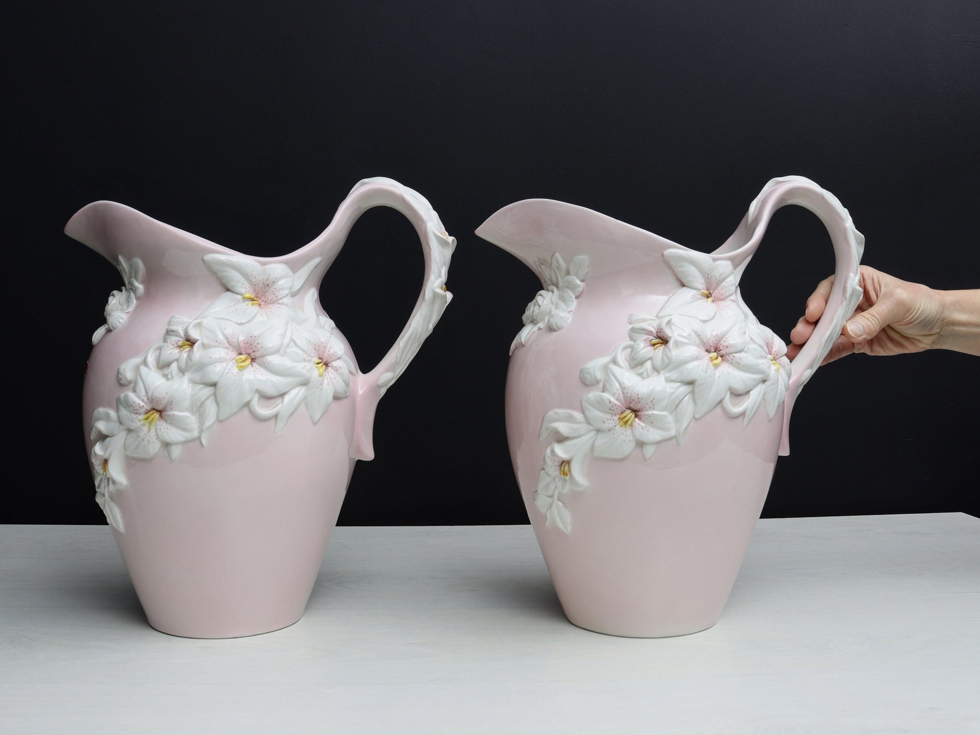 Italian Pottery -Vintage Pitcher, Ceramic Vase Set | Made In Italy -Unique Floral Vases