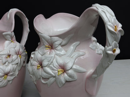 Italian Pottery -Vintage Pitcher, Ceramic Vase Set | Made In Italy -Unique Floral Vases
