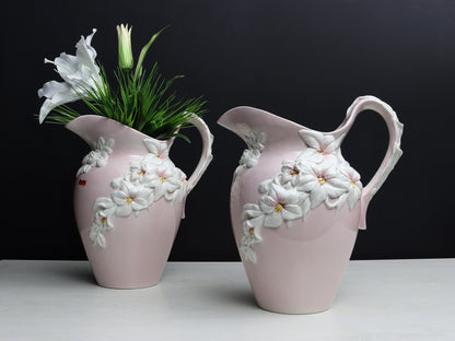 Italian Pottery -Vintage Pitcher, Ceramic Vase Set | Made In Italy -Unique Floral Vases