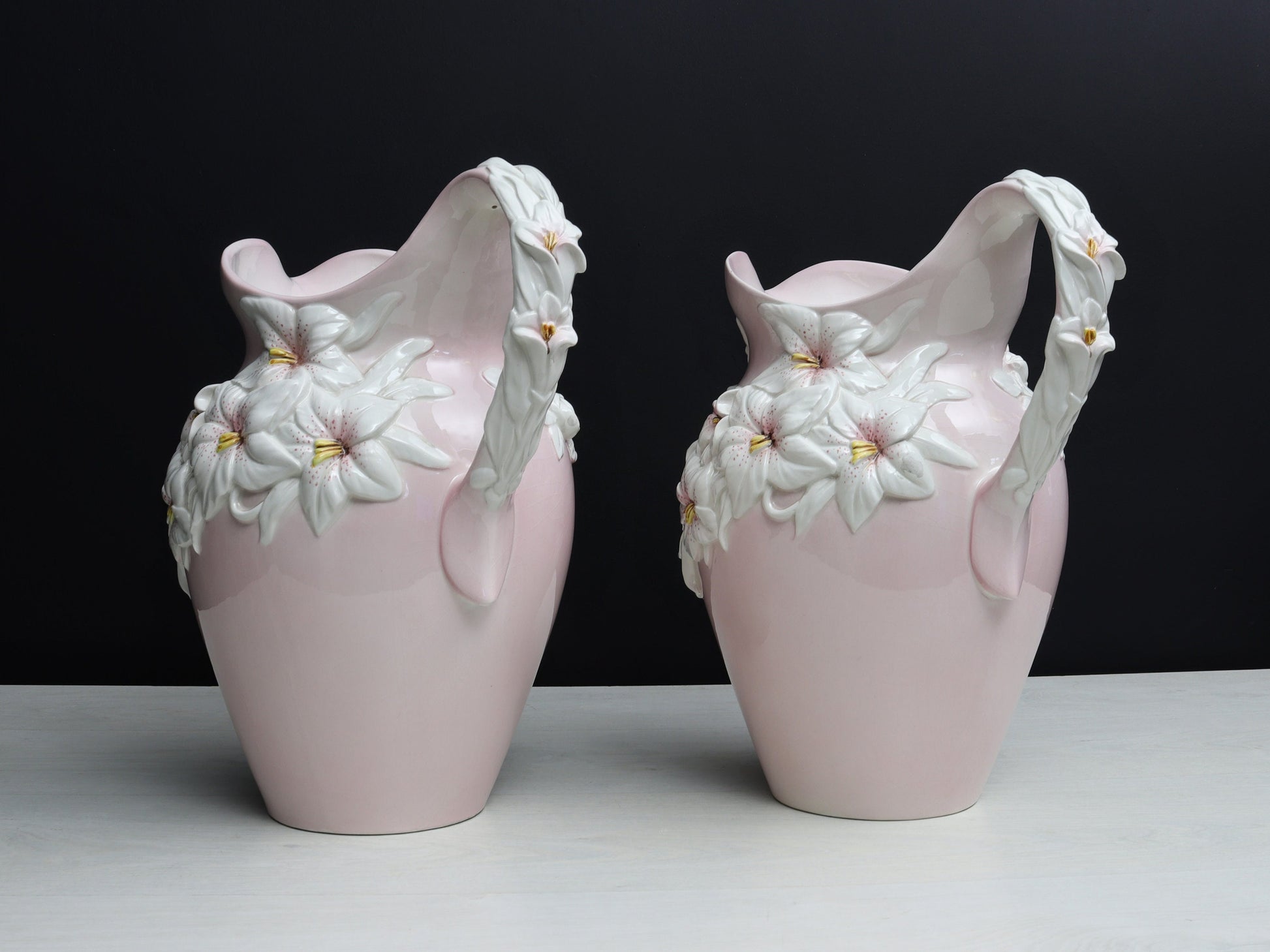 Italian Pottery -Vintage Pitcher, Ceramic Vase Set | Made In Italy -Unique Floral Vases