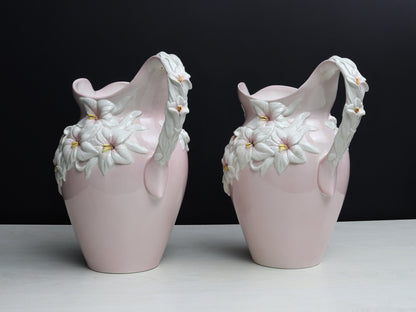 Italian Pottery -Vintage Pitcher, Ceramic Vase Set | Made In Italy -Unique Floral Vases