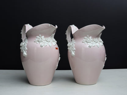Italian Pottery -Vintage Pitcher, Ceramic Vase Set | Made In Italy -Unique Floral Vases