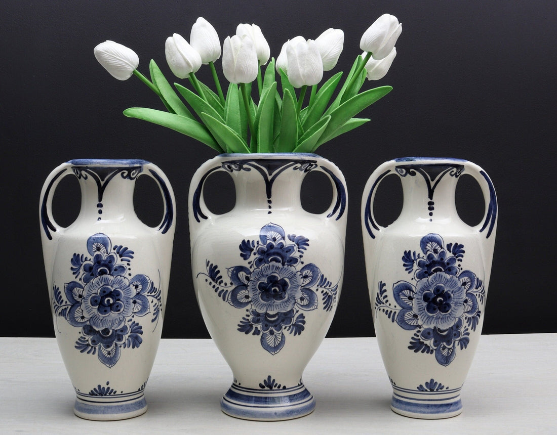 Delft Blue and White Vase Set | Delft Pottery, Decorative Vases | Vintage Home Decor