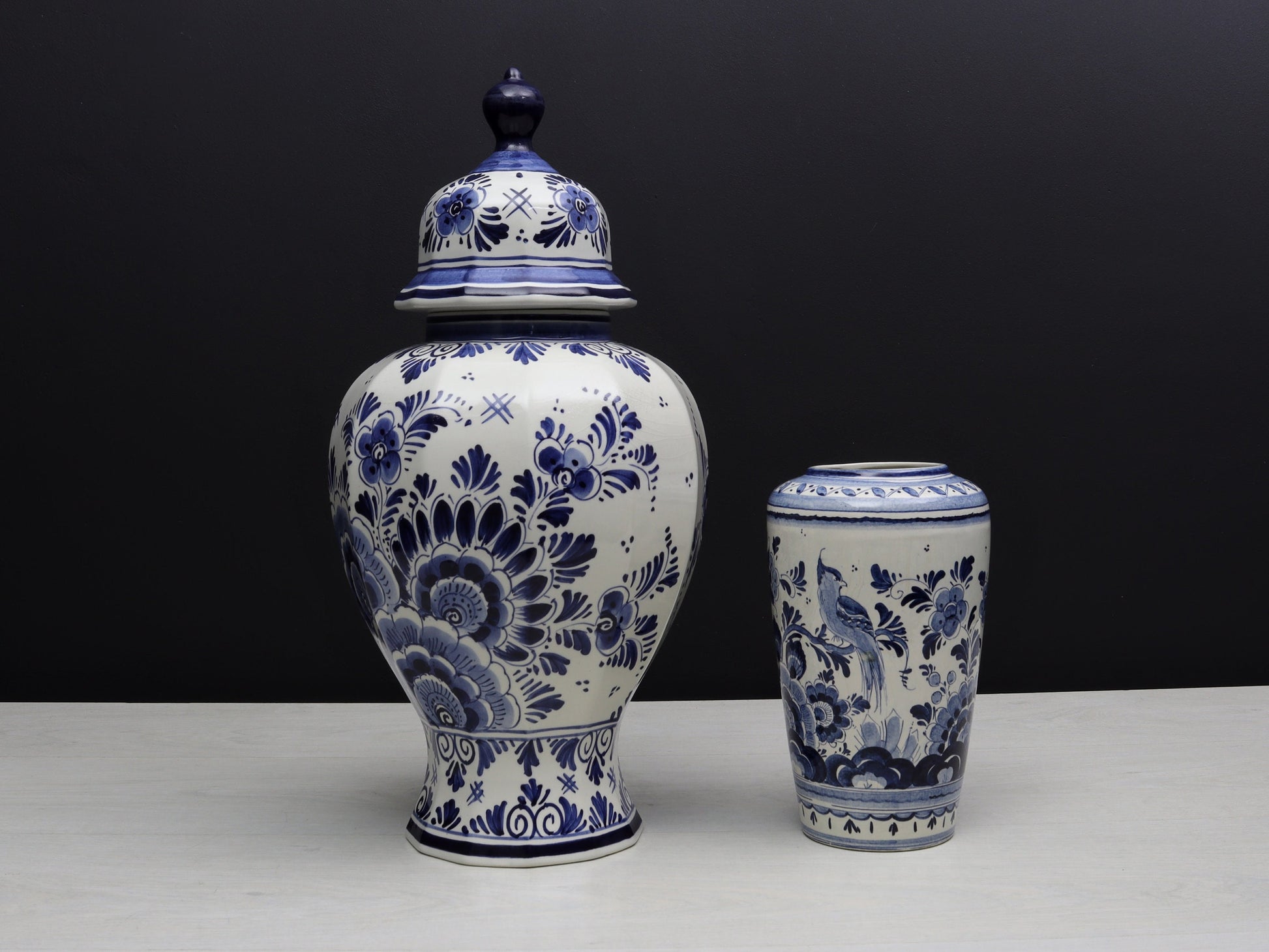 Blue and White Vase Set-Delft Pottery | Delft Blue Ginger Jar-Unique Urn | Decorative Vase-Vintage Home Decor