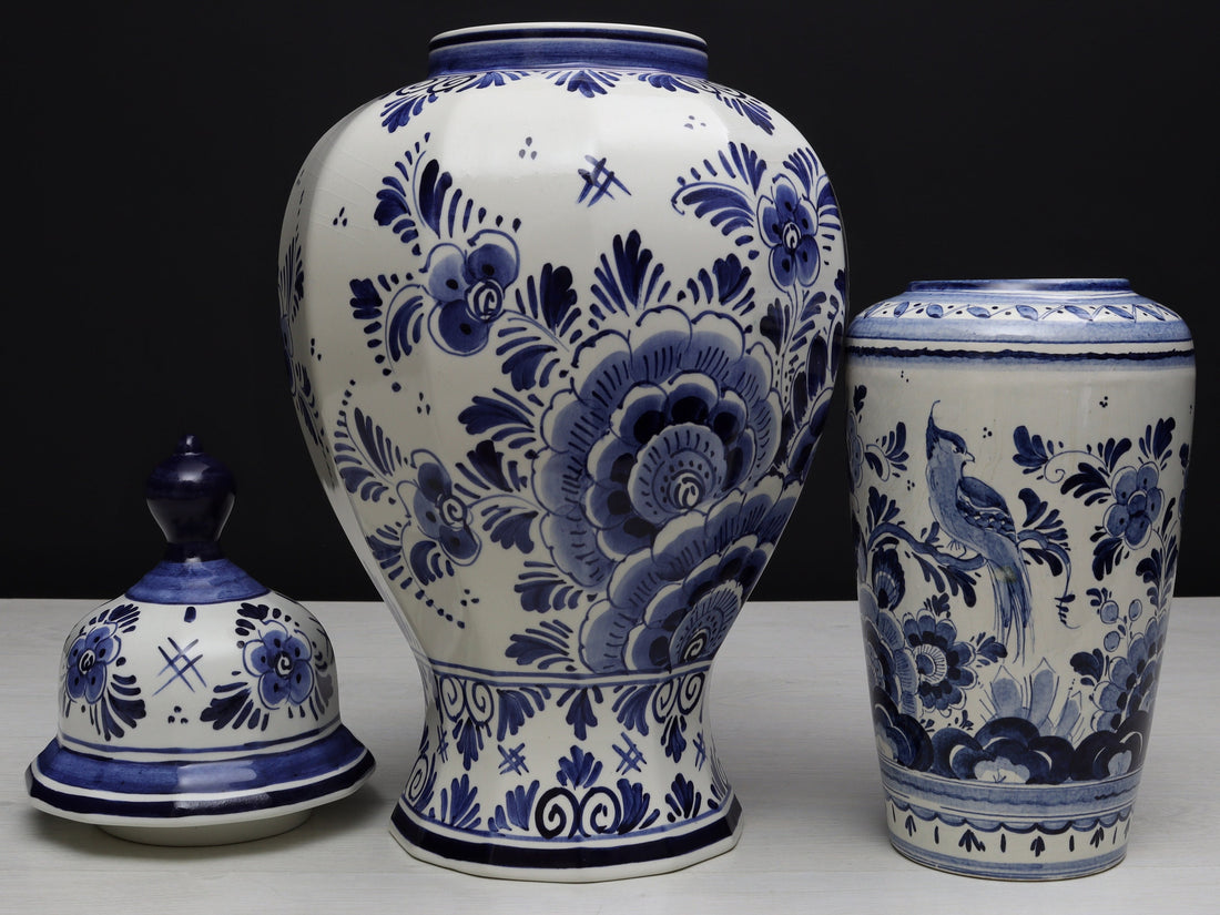 Blue and White Vase Set-Delft Pottery | Delft Blue Ginger Jar-Unique Urn | Decorative Vase-Vintage Home Decor