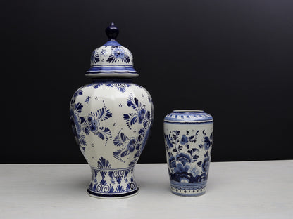 Blue and White Vase Set-Delft Pottery | Delft Blue Ginger Jar-Unique Urn | Decorative Vase-Vintage Home Decor