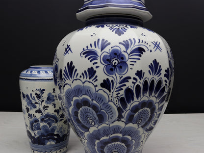 Blue and White Vase Set-Delft Pottery | Delft Blue Ginger Jar-Unique Urn | Decorative Vase-Vintage Home Decor