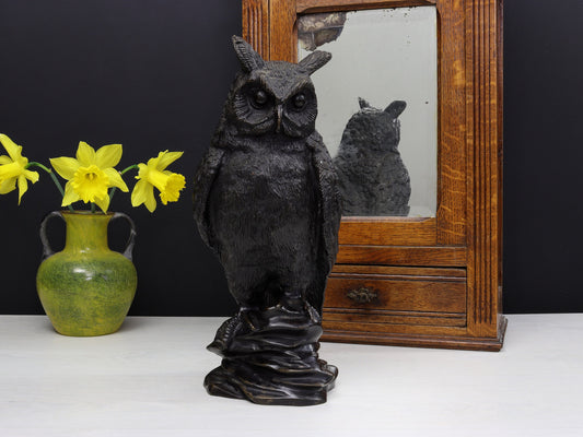 Vintage Spelter Owl Sculpture | Owl Statue-Console Table Decor |Vintage Home Decor